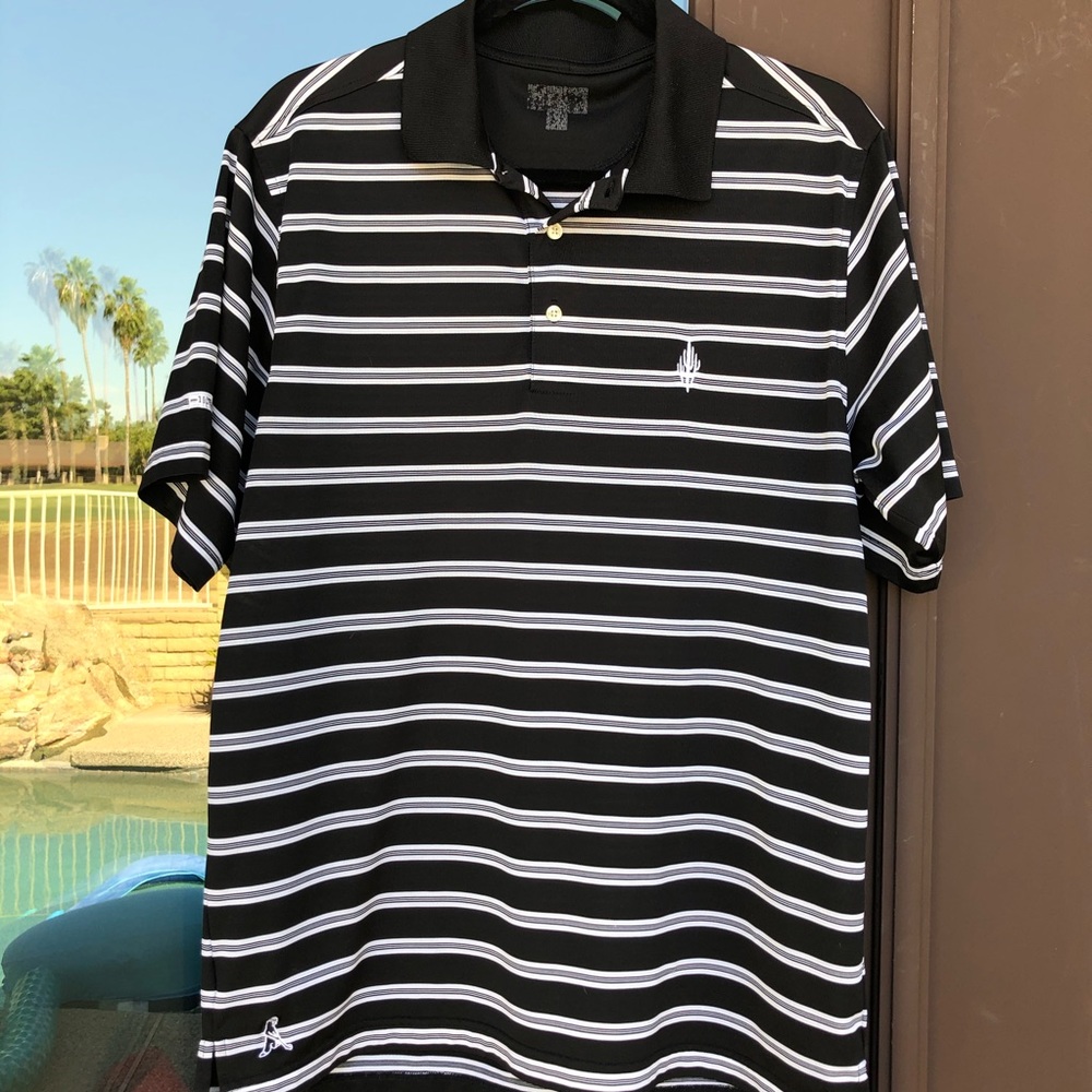 PING Black White Striped Estancia Club Golf Polo M